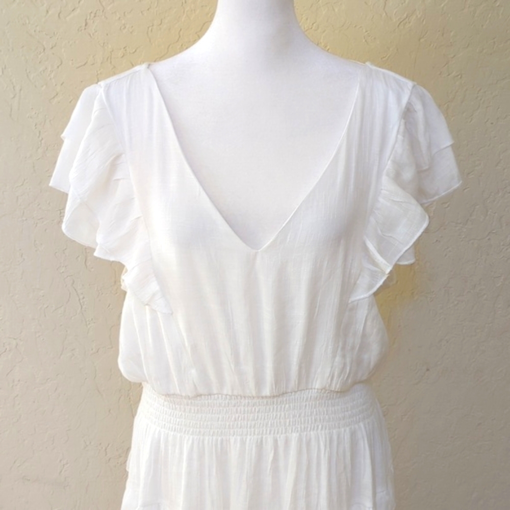 J Gee White Textured Tiered Ruffled V Neck Maxi Dress Size XL - Picture 5 of 10